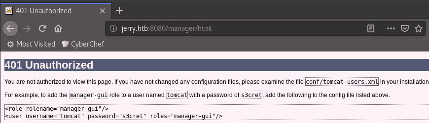 Tomcat Unauthorized